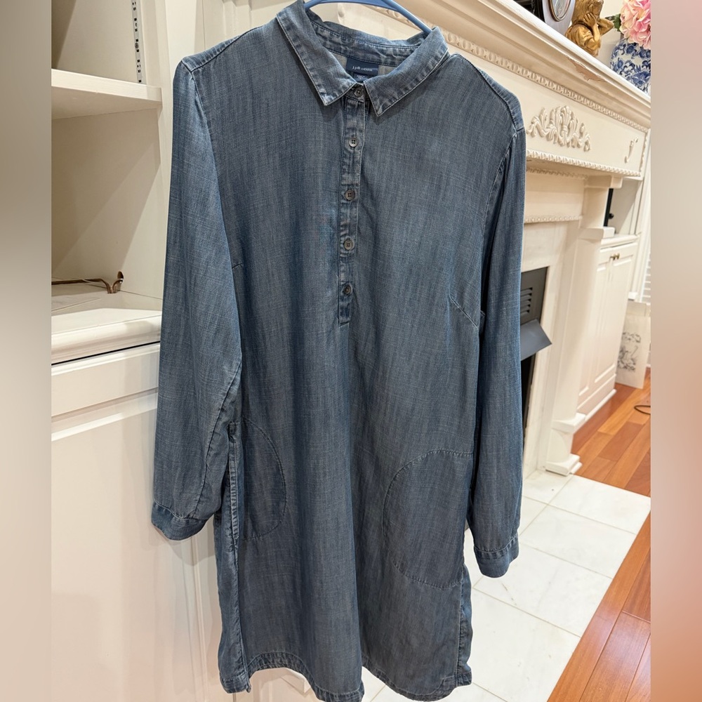 J. Jill Denim Lyocell Chambray Dress western coastal cowgirl Pockets Size L